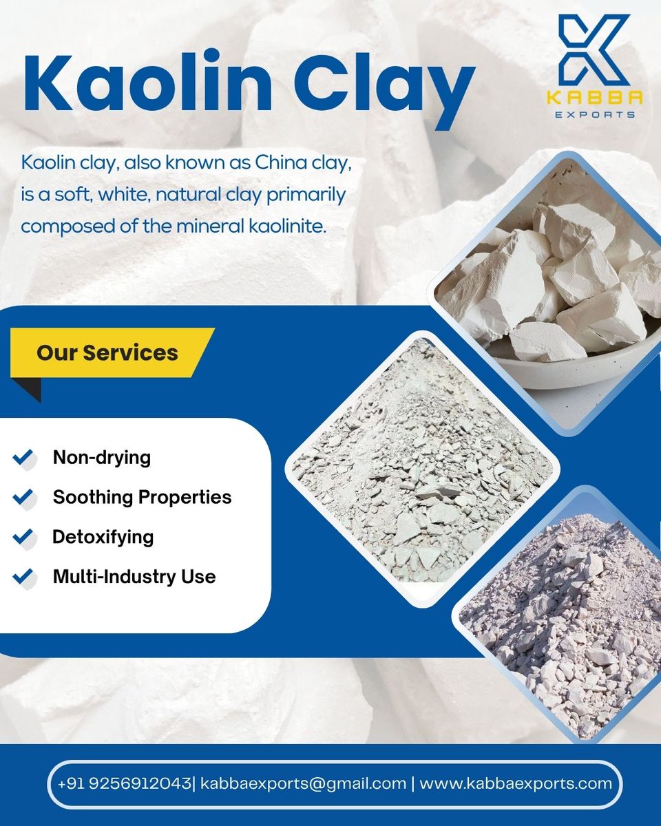 kabba_exports's tweet image. ✨ Discover the Power of Kaolin Clay with Kabba Exports!

📞 Contact us: +91 9256912043
🌐 Visit: kabbaexports.com
📦 Book Now &amp;amp; Boost Your Products Naturally!

#kaolinclay #whiteclay #industrialclay #cosmeticingredients #skincaretips #naturalproducts #kabbaexports