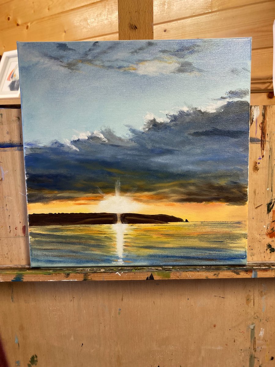 MacleanArtist's tweet image. Into Point, oils on canvas 12x12 inches #art #sunset #landscape #coast #oilpaint #oils #hebrides
