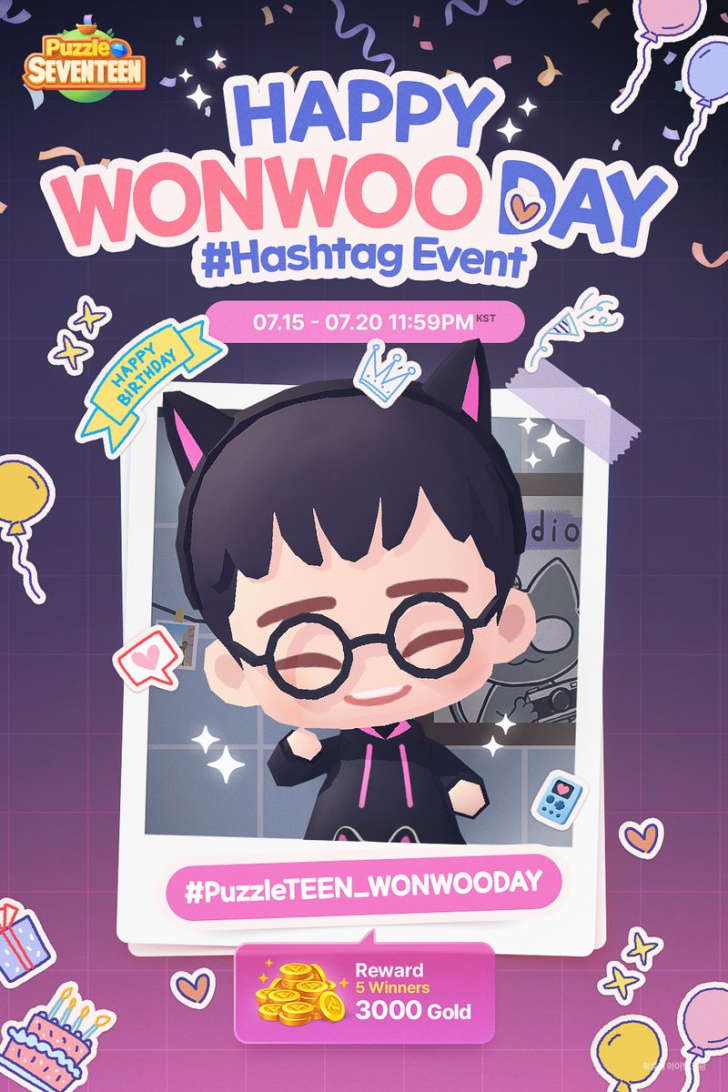 PuzzleSVT's tweet image. 😺 #WONWOO birthday Event

퍼즐틴에서 원우를 발견하고 
스크린샷 + 닉네임 + #PuzzleTEEN_WONWOODAY 
게시물을 남겨주세요! 추첨을 통해 골드를 드려요 💛
🎮 hybe.im/ChH1X

#퍼즐세븐틴 #PuzzleSEVENTEEN
#SEVENTEEN #세븐틴