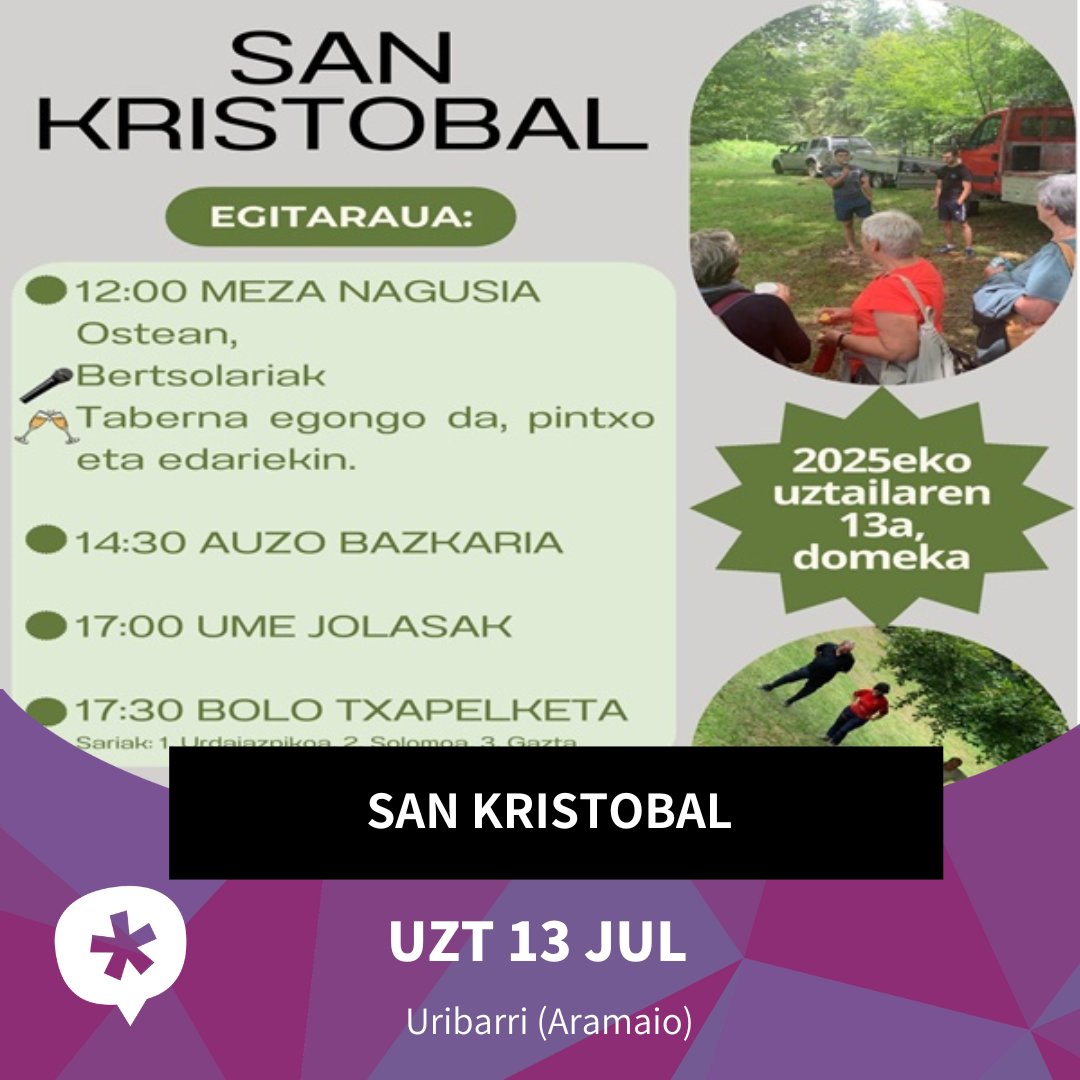 InfoGaztea's tweet image. San Kristobal Eguna⁣
📌Uribarria (Aramaio)⁣
📅2025/07/13
#DFAlava #jaiak #fiestas #araba #alava