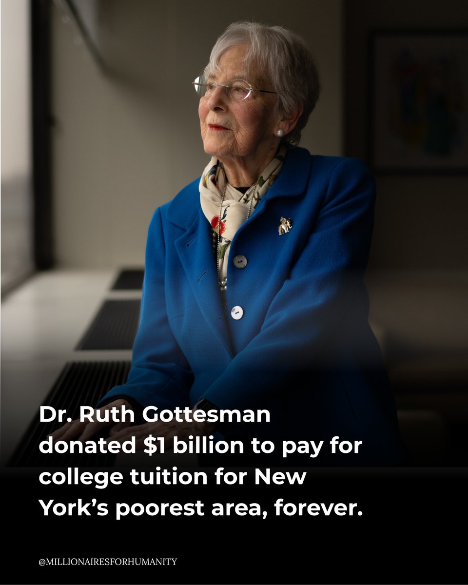 Mills4Humanity's tweet image. Dr. Ruth Gottesman's $1B gift will create generations of doctors, transform healthcare in the Bronx, and lift the debt burden from thousands.
This is an example of what is possible when wealth is put in service of humanity - It's time for a #wealthtax.