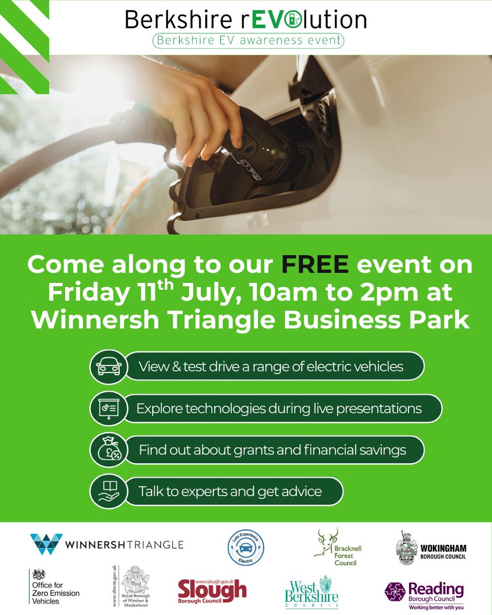 RBWM's tweet image. Curious about electric vehicles and their benefits? ๐ Find out you need to know TOMORROW!
Youโll also have a chance test-drive an EV, speak to experts and find out info on the financial support available.
Book your place here ๐ orlo.uk/y70EQ