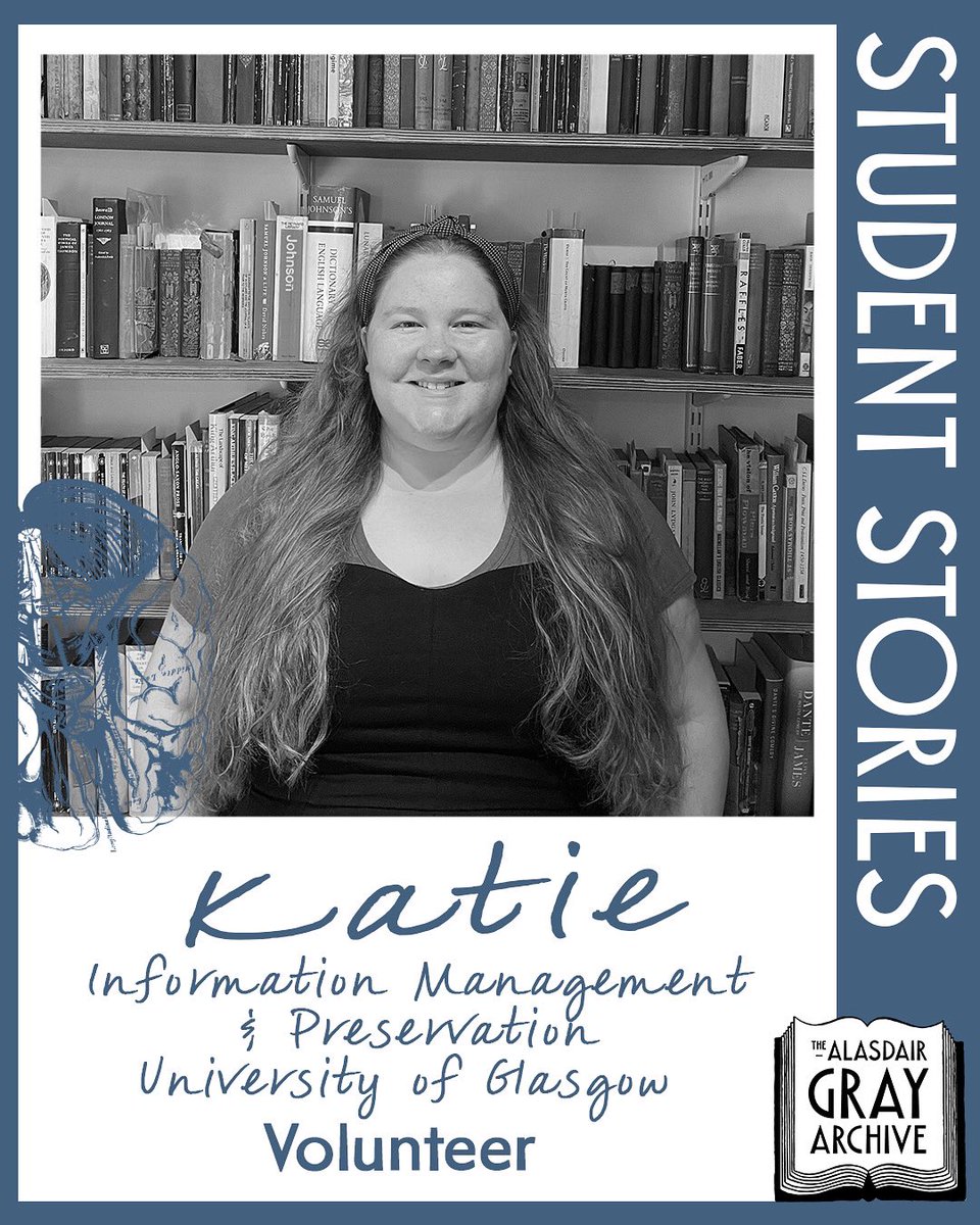 AGrayArchive's tweet image. Meet Katie VanWinkle, currently studying Information Management and Preservation at @UofGlasgow
Katie says, “Working with this team has shown me how this collection can be used by so many people to explore how Alasdair's life and his way of thinking touched so many people.”
