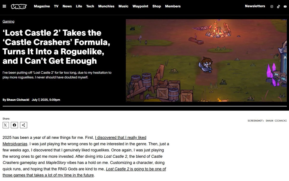Lost Castle 2 crushed it in China for years but was invisible in the West, until <a href="/VICE/">VICE</a> picked it up.

Yes, THE VICE Media, absolutely loved our roguelike brawler madness! This is absolutely MASSIVE for us, thank you so much for the coverage!🏰⚔️

🔗: bit.ly/LC2onVICE