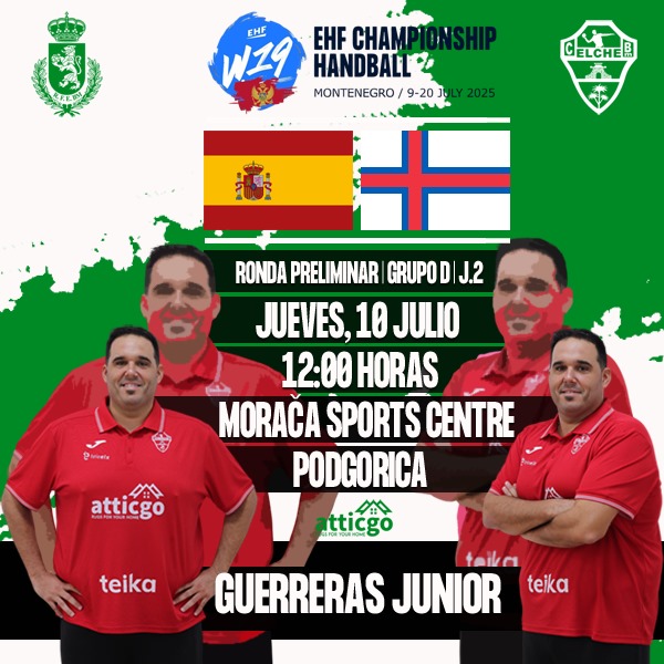 Atticgo Balonmano Elche (@cbm_elche) on Twitter photo 𝗠𝗔𝗧𝗖𝗛 𝗗𝗔𝗬 #GuerrerasJunior 🇪🇸 | 𝗜𝗡𝗧𝗘𝗥𝗡𝗔𝗖𝗜𝗢𝗡𝗔𝗟 #Atticgo
⬜🟩 #AtticgoBMElche | <a href="/RFEBalonmano/">RFEBalonmano</a> 🟥🟨
🟩 UDANE BERNABÉ
🟩 JOAQUÍN ROCAMORA
🟩 DAVID DÍEZ
🏆 #W19EHFEuro2025
📅 RONDA PRELIMINAR | GRUPO D | Jornada 2ª
🆚 🇫🇴 Islas Feroe
⏰ 12:00 horas
🏟️ Morača 𝗠𝗔𝗧𝗖𝗛 𝗗𝗔𝗬 #GuerrerasJunior 🇪🇸 | 𝗜𝗡𝗧𝗘𝗥𝗡𝗔𝗖𝗜𝗢𝗡𝗔𝗟 #Atticgo
⬜🟩 #AtticgoBMElche | <a href="/RFEBalonmano/">RFEBalonmano</a> 🟥🟨
🟩 UDANE BERNABÉ
🟩 JOAQUÍN ROCAMORA
🟩 DAVID DÍEZ
🏆 #W19EHFEuro2025
📅 RONDA PRELIMINAR | GRUPO D | Jornada 2ª
🆚 🇫🇴 Islas Feroe
⏰ 12:00 horas
🏟️ Morača