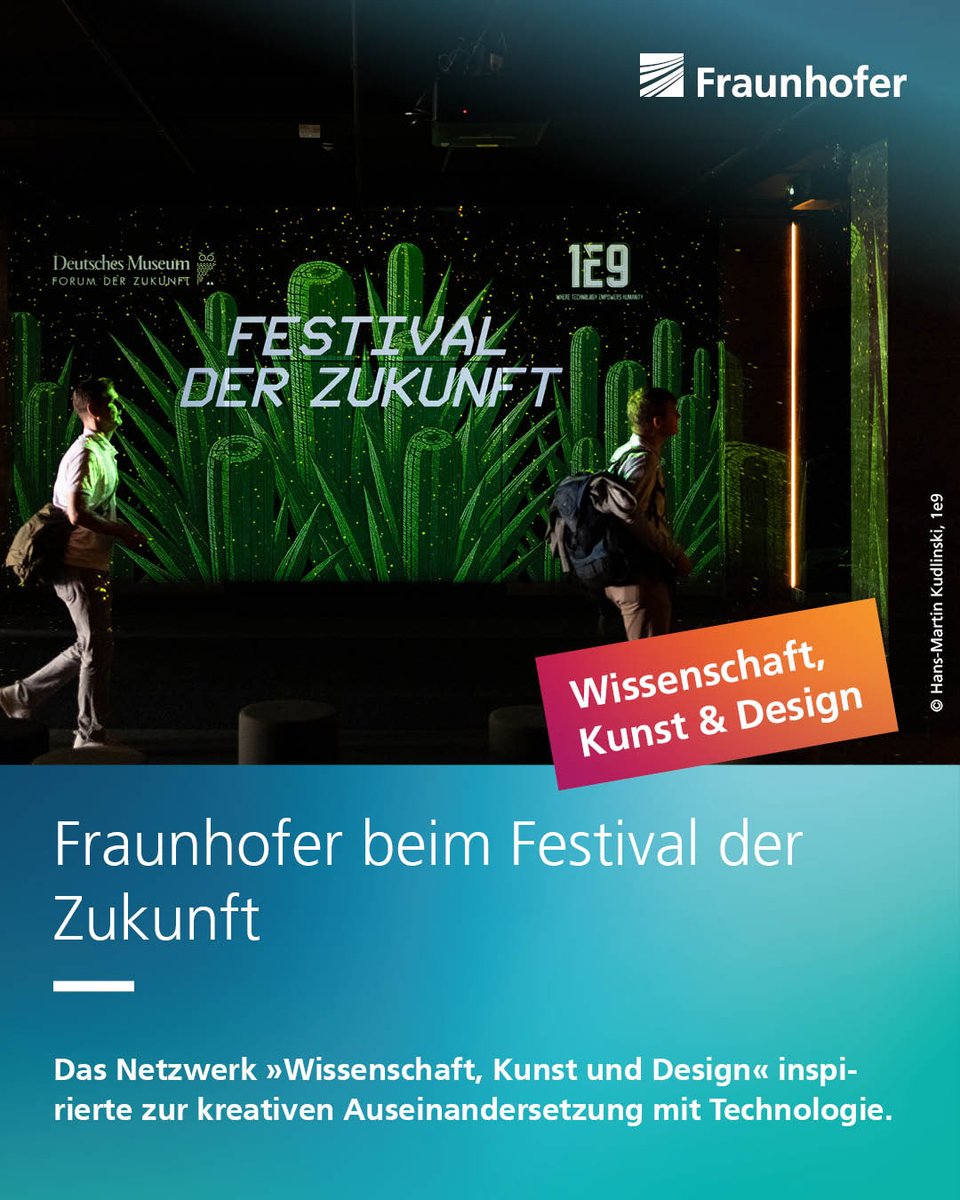 Fraunhofer's tweet image. ✨Das war das #FestivalDerZukunft2025 !🚀 Das Fraunhofer-Netzwerk »Wissenschaft, Kunst und Design« und die Stabsstelle Bürgerformate präsentierten sechs Projekte, die Zukunftsfragen kreativ und interdisziplinär beleuchten.