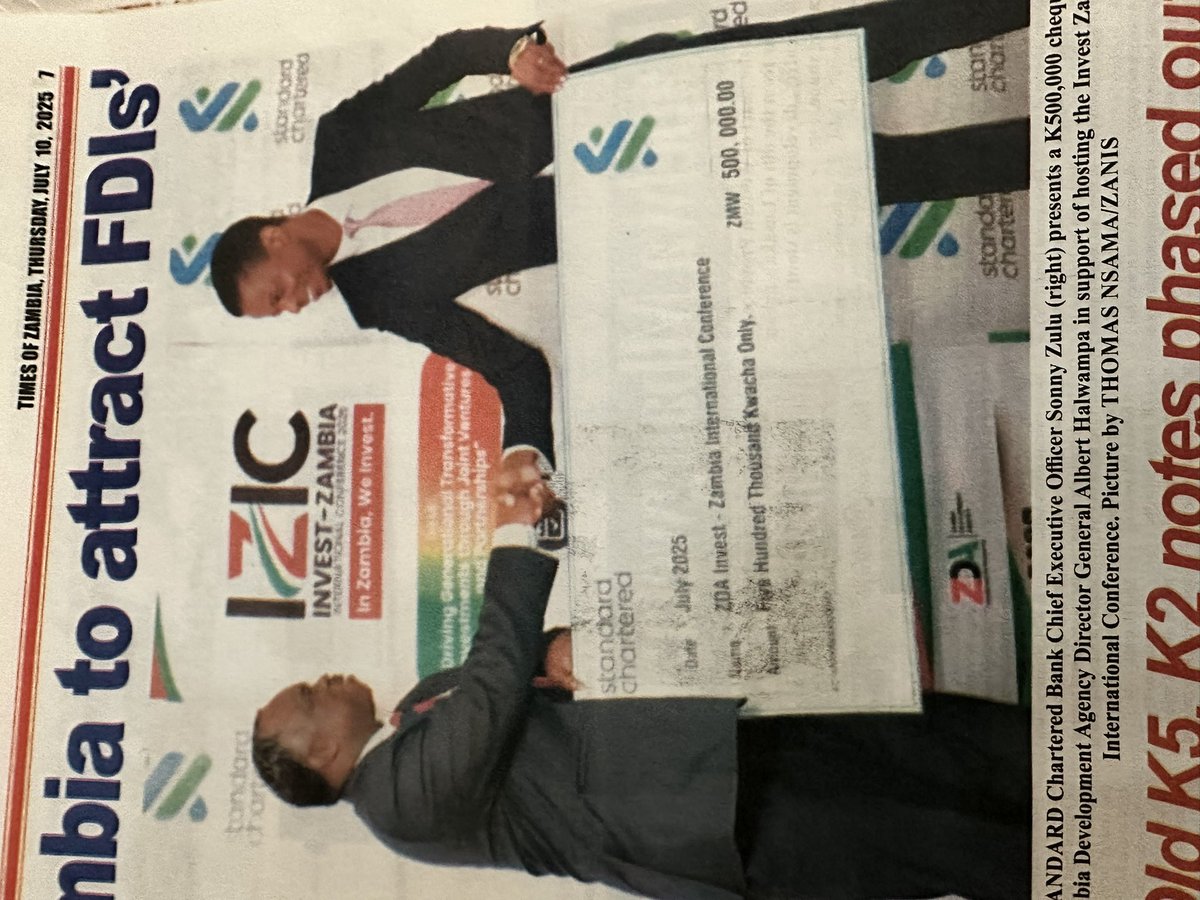 There was a lot of money dropped by Stanchart yesterday,outside of the Africa must think they also dropped a K500,000 to ZDA