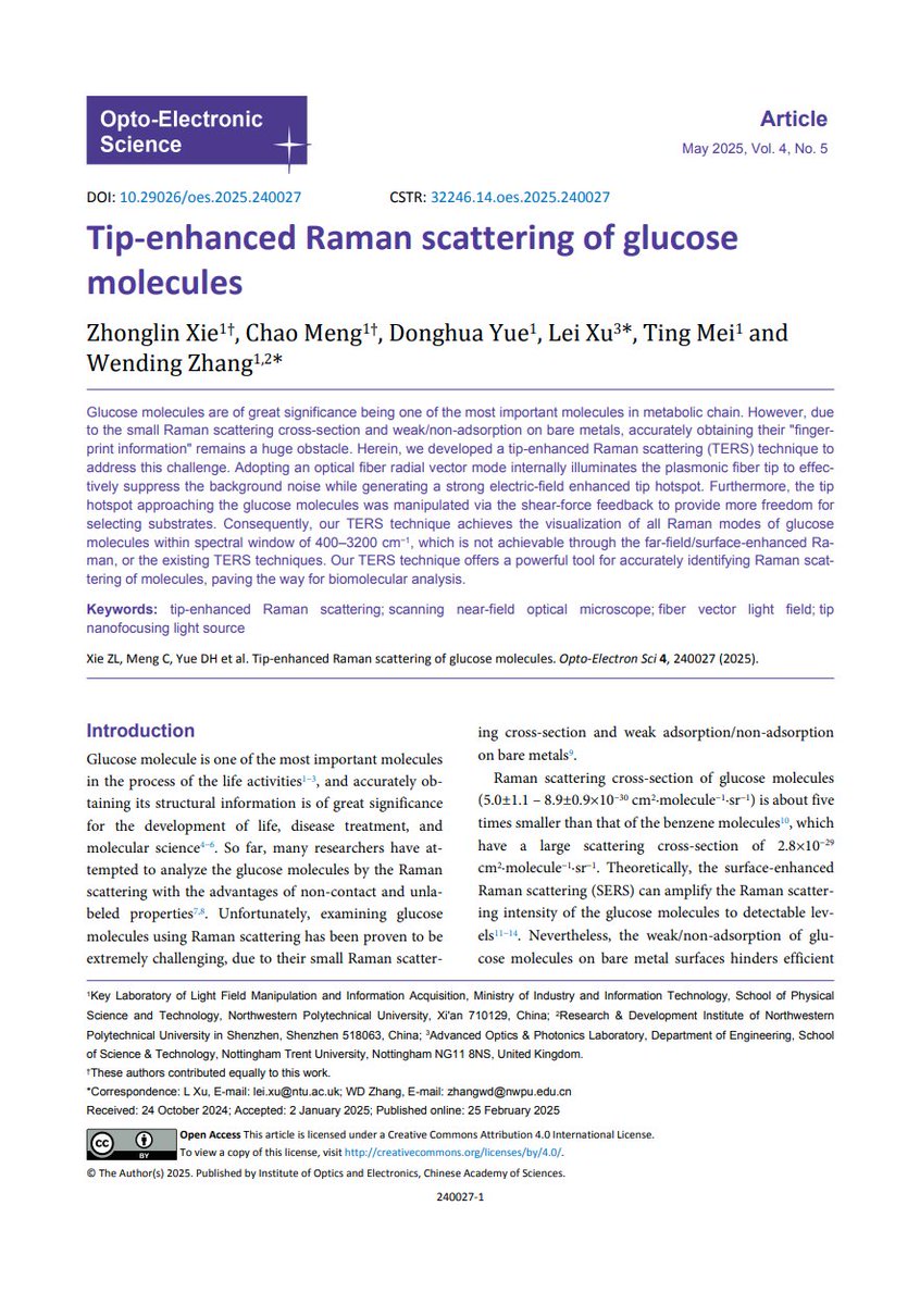 OptoElectronAdv's tweet image. #OES_highlight Tip-enhanced Raman scattering of glucose molecules doi.org/10.29026/oes.2… by Prof. @Lei_AOP @NottmTrentUni &amp;amp; Prof. #Wending_Zhang @NPUintl #tip_enhanced #Raman #scattering
#scanning #near_field #optical #microscope
#fiber #vector #nanofocusing #light