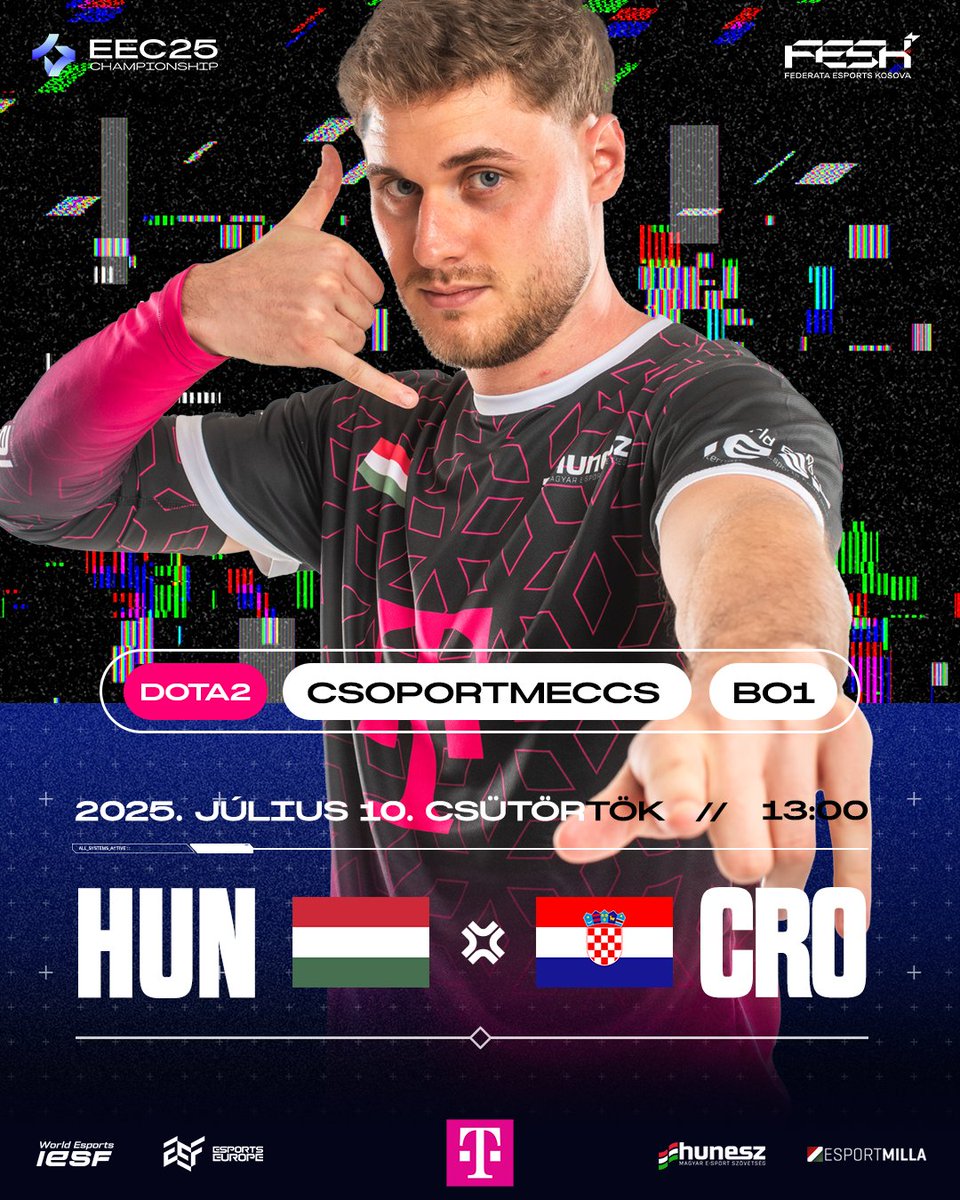 🇭🇺 Kezdjük a mai játéknapot egy izgalmas meccsel!
A magyar #DOTA2 válogatott ma 13:00-kor mérkőzik meg 🇭🇷 Horvátország csapatával. 

📺 Kövesd élőben a mérkőzést: twitch.tv/esport3tv
Szurkoljunk együtt a fiúknak! 🙌

<a href="/telekomHU/">Telekom HU</a> <a href="/iesf_official/">IESF</a> <a href="/esportsineurope/">European Esports Federation</a>