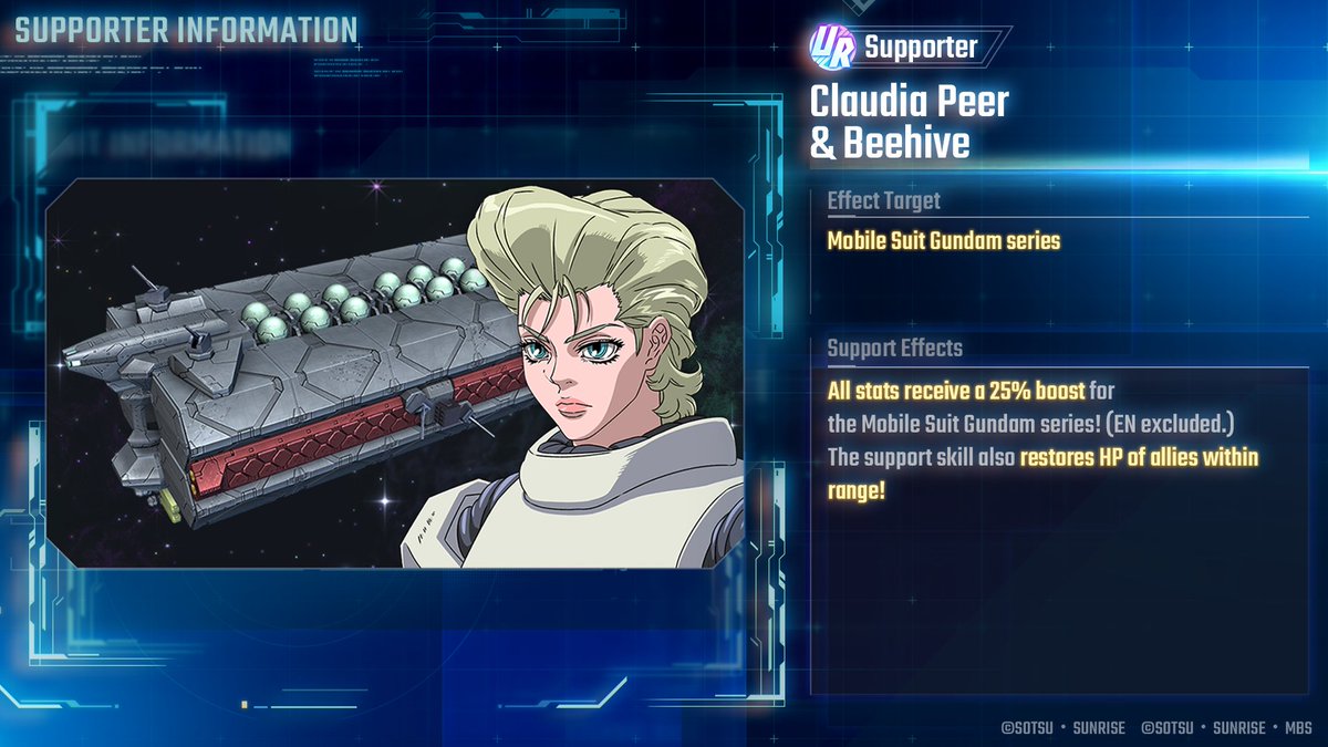 ggene_eternalEN's tweet image. ◤━━━━━━
#GundamEternal
New Supporter Showcase!
━━━━━━━◢

Here&apos;s a sneak peek of the new Supporter, UR Claudia Peer &amp;amp; Beehive, arriving on 7/14 (JST)!

#GGeneration #GGen