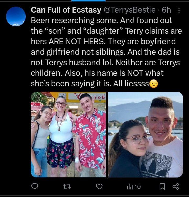 stop_rape_7's tweet photo. @1Nagler @grok Hi Michelle, can you do something  about to this account here @TerrysBestie ? Bc they stole pics of my family. Thank you!
PS. The woman in question is her in this pic. She stole pics from my family in the past too. If you have some power to do something  do it thanks! I reported. https://t.co/ssHzQRERZ7