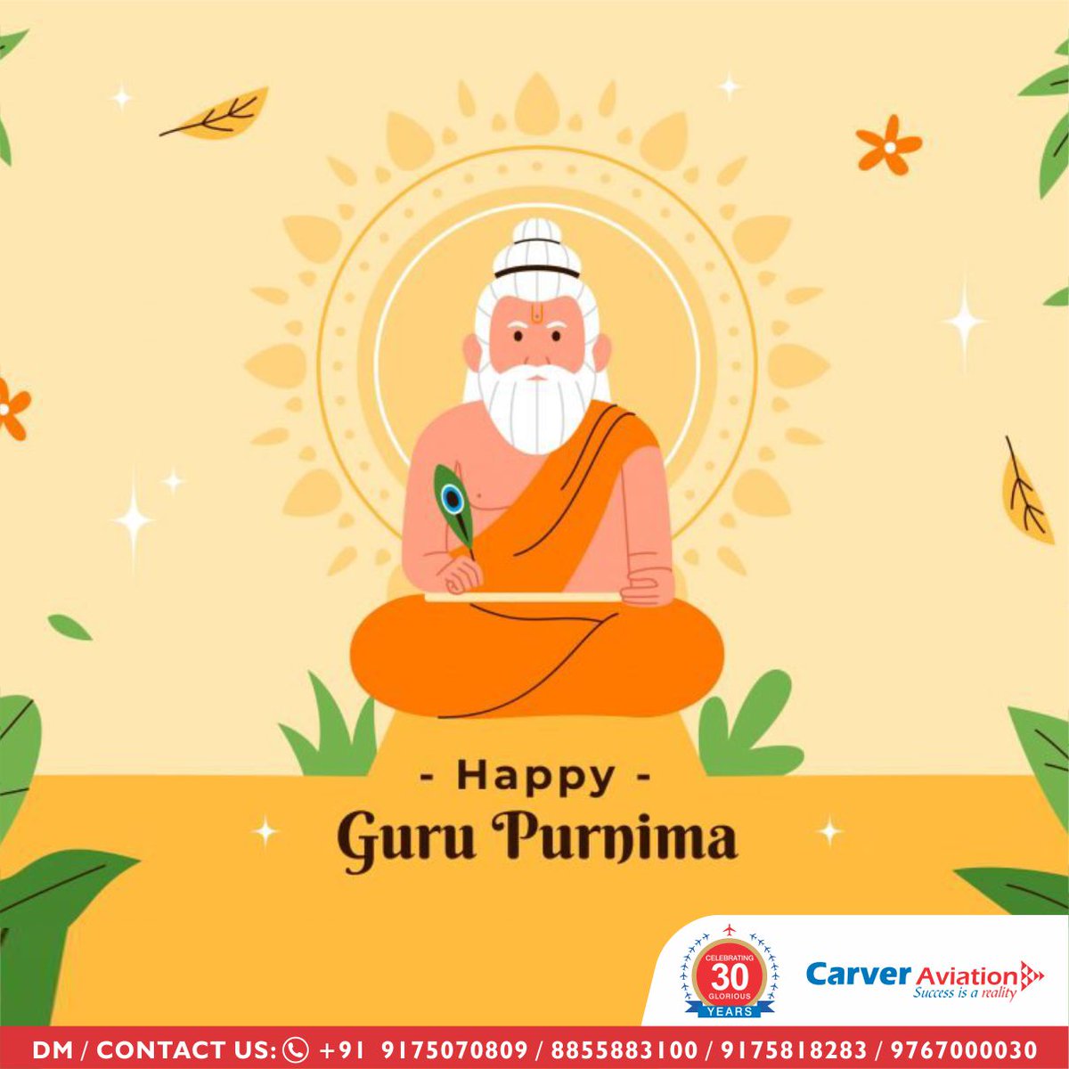 "Honoring the Instructors / Gurus who guide us to soar new heights! 🌟✈️ 

Wishing you all a Happy Guru Purnima from Carver Aviation Academy 🙏

#GuruPurnima #Aviation #respectforgurus #respectformentors #CarverAviation #pilittrainingacademy #baramtiairport