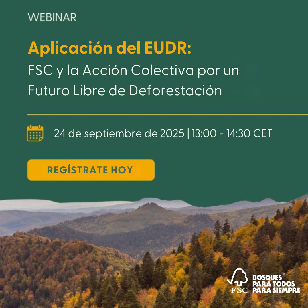 🌍 Acompáñanos el próximo 24 de septiembre en nuestro webinar:
Aplicación del EUDR – FSC y la Acción Colectiva por un Futuro Libre de Deforestación

📅 Reserva la fecha y regístrate aquí: fsc-int.zoom.us/meeting/regist…

#BosquesParaTodosParaSiempre