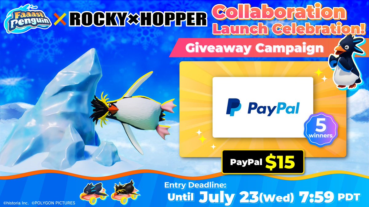 🐧ROCKY×HOPPER × Faaast Penguin 🐧
Collaboration Starts Today! Giveaway Campaign 🎁

<How to Join>
① Follow <a href="/FaaastPenguin/">Faaast Penguin</a> &amp; <a href="/PPI_CG_anime/">POLYGONPICTURES</a>
② Repost this post

A racing game available on Switch, PS5, Xbox, and PC! 🎮
Download for free now!
#FaaastPenguin #ROCKYHOPPER