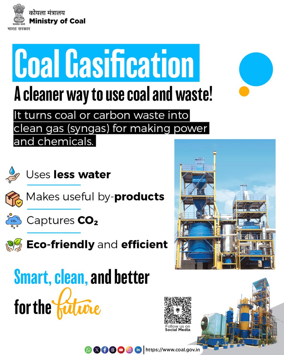 Coal Gasification is not just a technology — it's a cleaner, smarter way to harness the power of coal. 

By converting coal into syngas, we reduce emissions, boost energy efficiency, and pave the way for producing methanol, fertilizers, and even hydrogen. 

A key step towards