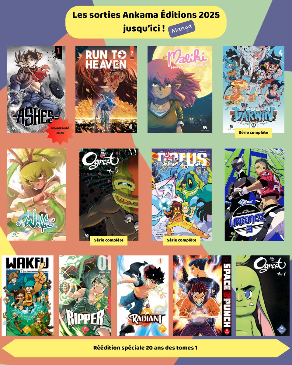 AnkamaEditions's tweet photo. Des mangas, des BD, des romans graphiques, des rééditions spéciales 20 ans… Voici un récapitulatif de nos sorties 2025 jusqu'ici ! Quel est votre titre préféré ?
D'autres sorties à venir pourront peut-être changer votre top !👀
#BD #manga #mangafr #BDfr https://t.co/Pj0SNsGKAU