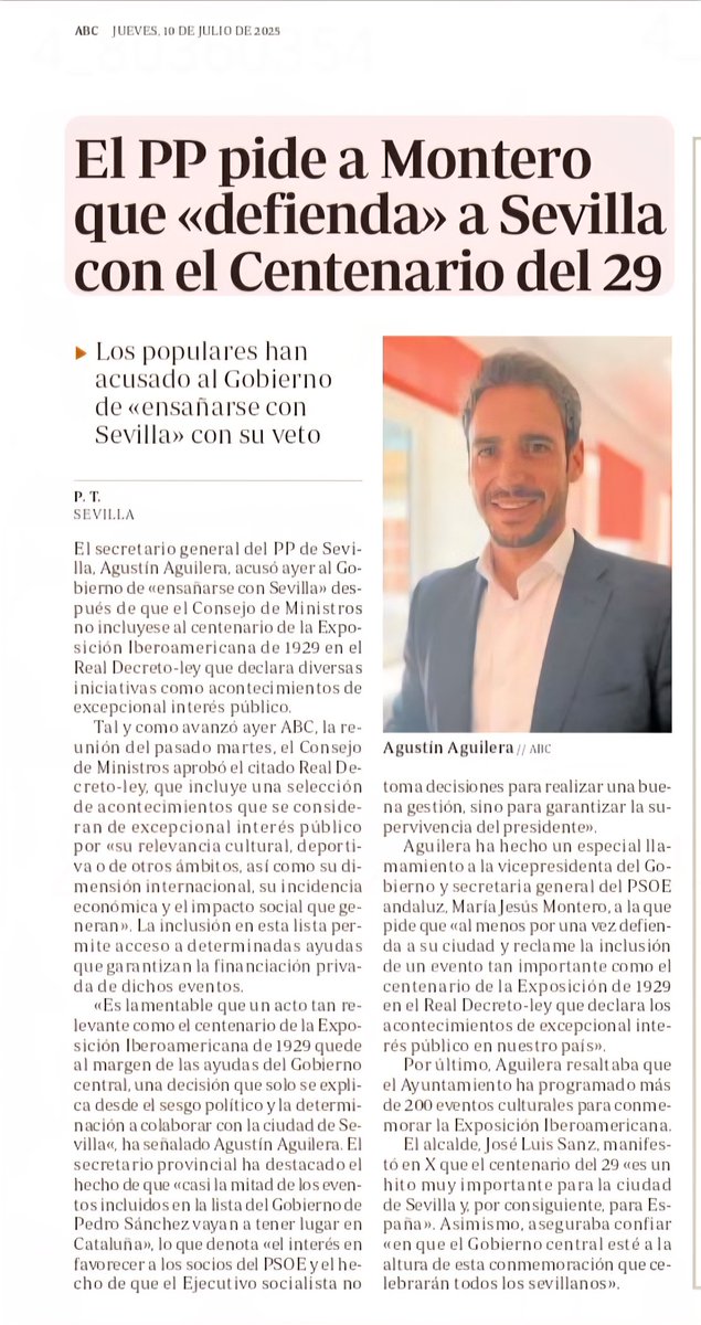 Ricardo Sánchez (@ricardos2019) on Twitter photo "A Mª Jesús Montero le pedimos que al menos por una vez defienda a su ciudad y reclame la inclusión de un evento tan importante como el centenario de la Exposición de 1929".
➡️ <a href="/aaguileragalvez/">Agustín Aguilera</a> 👆 "A Mª Jesús Montero le pedimos que al menos por una vez defienda a su ciudad y reclame la inclusión de un evento tan importante como el centenario de la Exposición de 1929".
➡️ <a href="/aaguileragalvez/">Agustín Aguilera</a> 👆