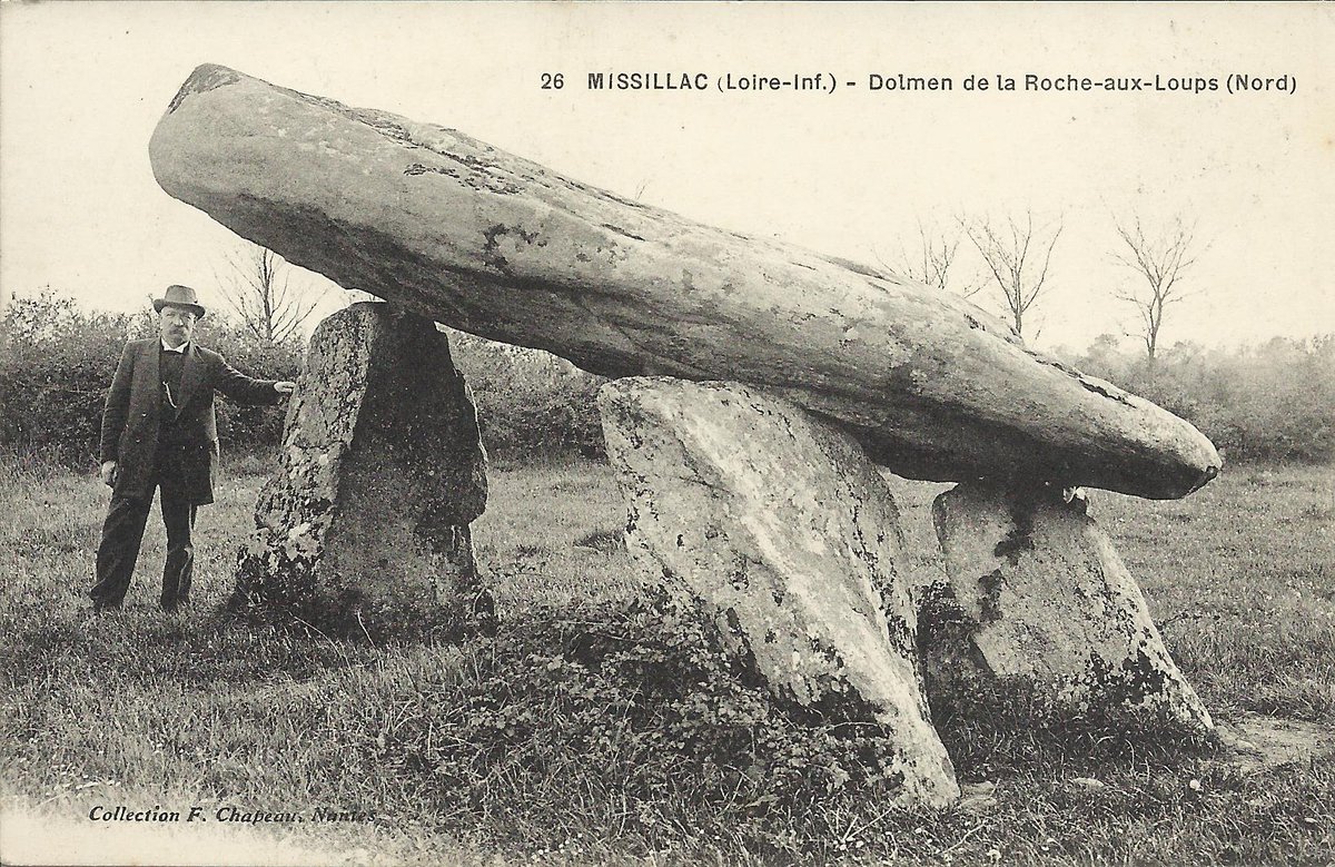 PhilWat09037421's tweet image. The simple dolmen of La Roche aux Loups in Missillac (Loire-Atlantique) has a 4m long capstone resting at an angle on a taller orthostat on the south and two shorter ones on the north which lean inwards; whether they were built like this or have slipped is unknown.