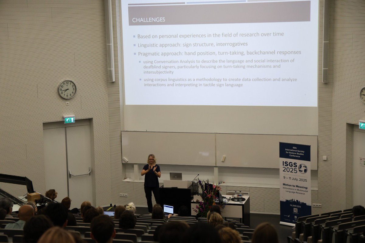isgs2025's tweet image. We are beginning Day 2 with Johanna Mesch’s great keynote on tactile adaptations of gestures and emotions in deafblind communication #ISGS2025