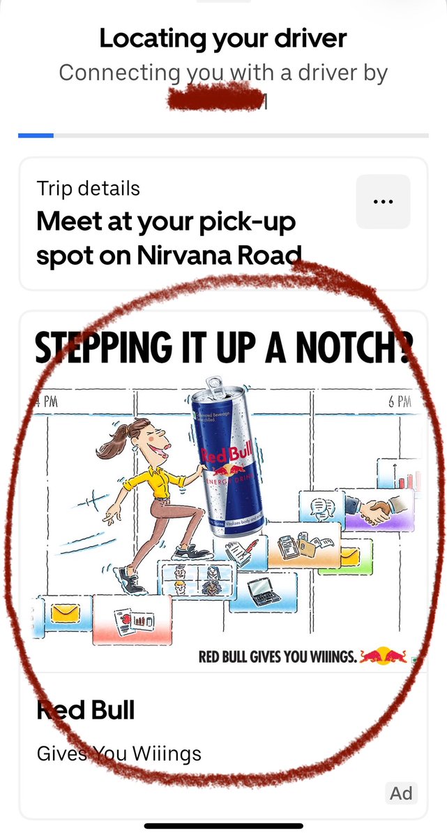 This is the first time I’ve been served a RedBull ad, if I remember correctly. Is this because I consumed a lot of RedBull Racing x Horner news (read: memes) yesterday? Otherwise I’d love to know their TG for this campaign running on Uber rn, seems interesting.