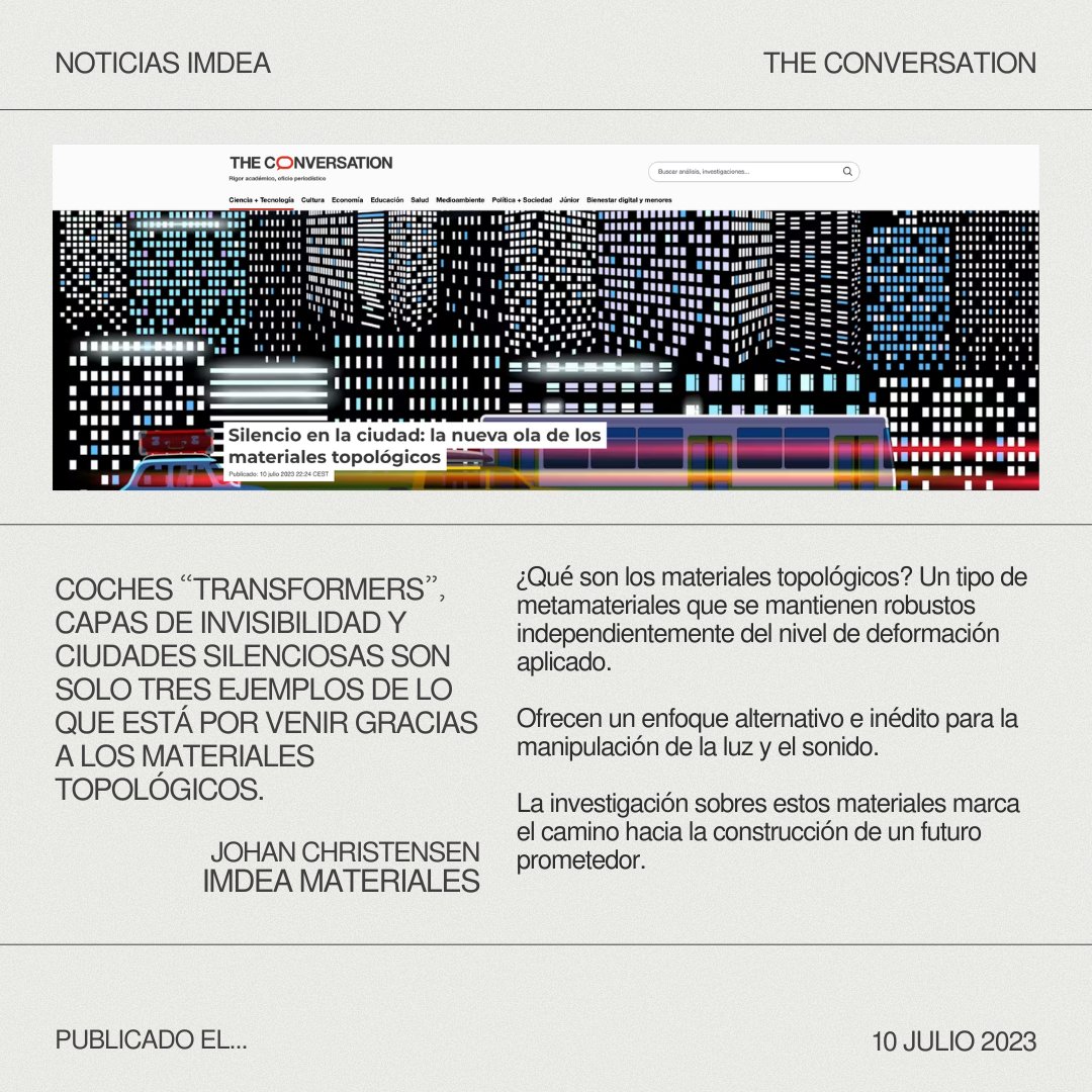 IMDEA Institutes (@imdeainstitutes) on Twitter photo 🎉 ¡Otro aniversario más! Hace dos años Johan Christense, investigador en <a href="/ImdeaMaterials/">IMDEA Materials</a>, escribía sobre objetos que no reflejan la luz, escudos de sonido, lentes perfectas…
🪄 ¿Magia o realidad? ¡Ciencia!
🆕 Vía <a href="/Conversation_E/">The Conversation ES</a> ➫ theconversation.com/silencio-en-la… 🎉 ¡Otro aniversario más! Hace dos años Johan Christense, investigador en <a href="/ImdeaMaterials/">IMDEA Materials</a>, escribía sobre objetos que no reflejan la luz, escudos de sonido, lentes perfectas…
🪄 ¿Magia o realidad? ¡Ciencia!
🆕 Vía <a href="/Conversation_E/">The Conversation ES</a> ➫ theconversation.com/silencio-en-la…
