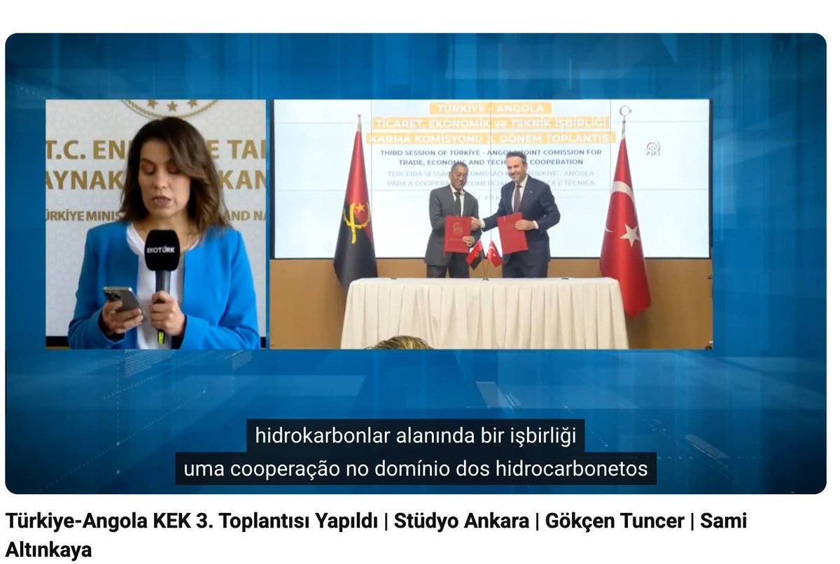 EmbaixadaT's tweet photo. No âmbito da III Comissão Conjunta de Cooperação entre os Governos de Angola e da Türkiye, o ministro Diamantino de Azevedo, concedeu uma entrevista ao  Canal de Televisão Económica Ekóturk, com a  Jornalista Gókçen Tuncer, destacada em Ankara.
https://t.co/M44s5KOQVa https://t.co/Q7TPcbOEJz