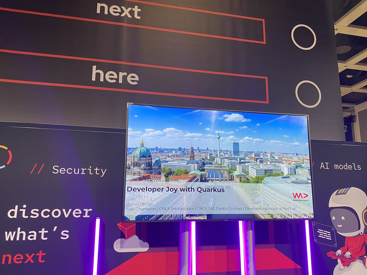 Daniel Oh (@danieloh30) on Twitter photo Are you attending #WeAreDevs Berlin today? Join my session about #developerJoywithQuarkus at 10:10 am right after the keynote in Stage 6🤩🤩 Are you attending #WeAreDevs Berlin today? Join my session about #developerJoywithQuarkus at 10:10 am right after the keynote in Stage 6🤩🤩