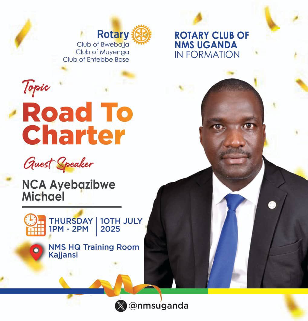 This afternoon we host our New Club Advisor, Past Assistant Governor, Michael Ayebazibwe to share what it takes for us to be a fully fledged Rotary Club. 

Please join us this afternoon at the NMS Head Office in Kajjansi for fellowship, 1pm. <a href="/RcBwebajja/">Rotary Club Bwebajja</a>
