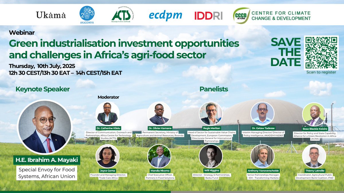 Ukȧmȧ Platform (@ukama_au_eu) on Twitter photo 📢 Join us today
"Green Industrialisation: Investment Opportunities and Challenges in Africa’s Agri-Food Sector" 🌿
🗓 Date: Thursday, 10 July 2025
🕒 Time: 12:30–14:00 CEST | 11:30–13:00 WAT
🔗 Register: us02web.zoom.us/webinar/regist…
<a href="/_AfricanUnion/">African Union</a> <a href="/EU_Commission/">European Commission</a> 📢 Join us today
"Green Industrialisation: Investment Opportunities and Challenges in Africa’s Agri-Food Sector" 🌿
🗓 Date: Thursday, 10 July 2025
🕒 Time: 12:30–14:00 CEST | 11:30–13:00 WAT
🔗 Register: us02web.zoom.us/webinar/regist…
<a href="/_AfricanUnion/">African Union</a> <a href="/EU_Commission/">European Commission</a>