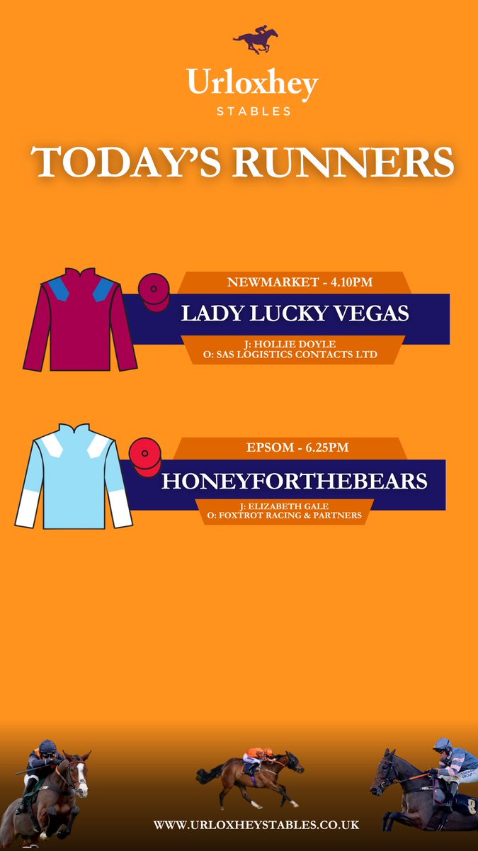 Richard Newland & Jamie Insole Racing (@urloxheystables) on Twitter photo 2️⃣ Two runners today
⭐️ LADY LUCKY VEGAS debuts <a href="/NewmarketRace/">Newmarket Racecourse</a> in the 4.10pm. <a href="/HollieDoyle1/">Hollie Doyle</a> on board for owners Sas Logistics Contracts Ltd.
⭐️ Then we have HONEYFORTHEBEARS debuting in the 6.25pm <a href="/EpsomRacecourse/">Epsom Downs Racecourse</a>. <a href="/elizabeth_gale9/">Elizabeth Gale</a> on board for <a href="/Foxtrot_Racing/">Foxtrot Racing</a> & Partners. 2️⃣ Two runners today
⭐️ LADY LUCKY VEGAS debuts <a href="/NewmarketRace/">Newmarket Racecourse</a> in the 4.10pm. <a href="/HollieDoyle1/">Hollie Doyle</a> on board for owners Sas Logistics Contracts Ltd.
⭐️ Then we have HONEYFORTHEBEARS debuting in the 6.25pm <a href="/EpsomRacecourse/">Epsom Downs Racecourse</a>. <a href="/elizabeth_gale9/">Elizabeth Gale</a> on board for <a href="/Foxtrot_Racing/">Foxtrot Racing</a> & Partners.