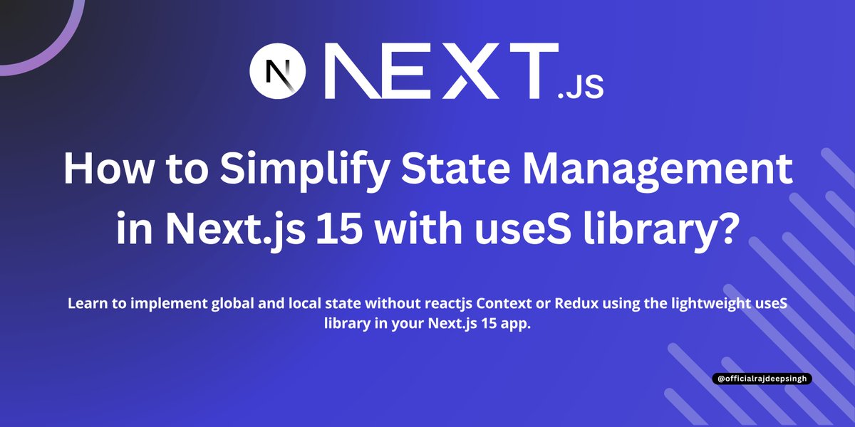 Official_R_deep's tweet image. I just published How to Simplify State Management in @nextjs 15 with the useS library.
medium.com/frontendweb/ho…
#nextjs #reactjs #reacthook