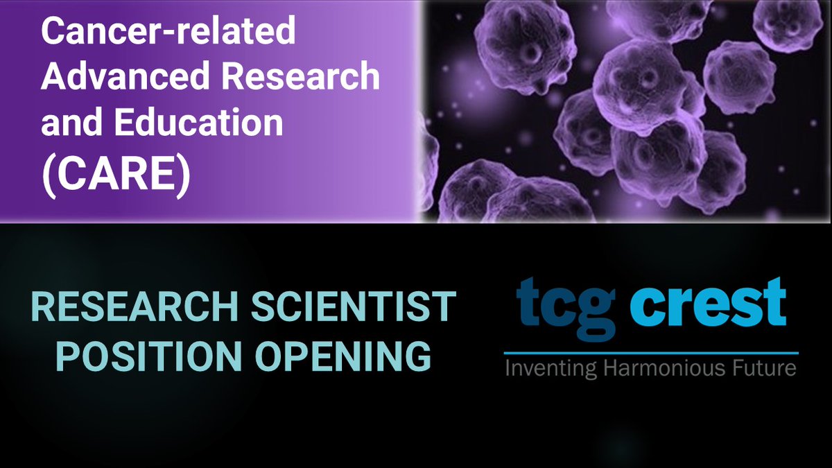 TCG_CREST (@cresttcg) on Twitter photo CARE, TCG CREST seeks a highly motivated and experienced Senior Biologist with an interest in bioinformatics and data-driven research to join the Data Science team as Research Scientist.
Drop CVs @ anupama.goyal@tcgcrest.org by 31st August, 2025
Details: tcgcrest.org/news/inviting-… CARE, TCG CREST seeks a highly motivated and experienced Senior Biologist with an interest in bioinformatics and data-driven research to join the Data Science team as Research Scientist.
Drop CVs @ anupama.goyal@tcgcrest.org by 31st August, 2025
Details: tcgcrest.org/news/inviting-…
