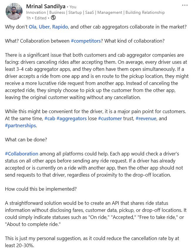 sandilya_mrinal's tweet photo. @rapidobikeapp @Olacabs @Uber_India  A suggestion from my side for collaboration for better customer experience and to reduce cancellation from driver.

Feel free to reach out for any assistance. https://t.co/wdV0YNbCW0