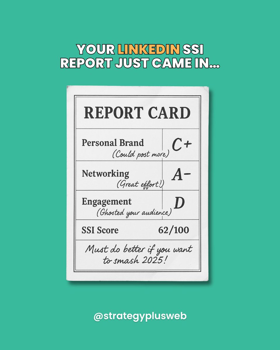strategyplusweb's tweet image. 📓 Your LinkedIn SSI report is here… and it’s time to step up! 🌟 

Did you know? ✅ 78% of social sellers outperform others ✅ Strong SSI = more visibility, credibility, and results. 

Let’s unlock the power of LinkedIn for lead gen! 📈 

📲 Read here: bit.ly/4lCRDaW