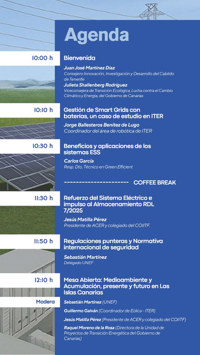 🔋¡Hoy es la jornada técnica sobre almacenamiento energético en ITER!

No te pierdas los últimos avances en sistemas #ESS, normativa y sostenibilidad.

📍Nos vemos en el ITER

🔴Síguelo en directo en Facebook facebook.com/itertenerife

#AlmacenamientoEnergético #ITER