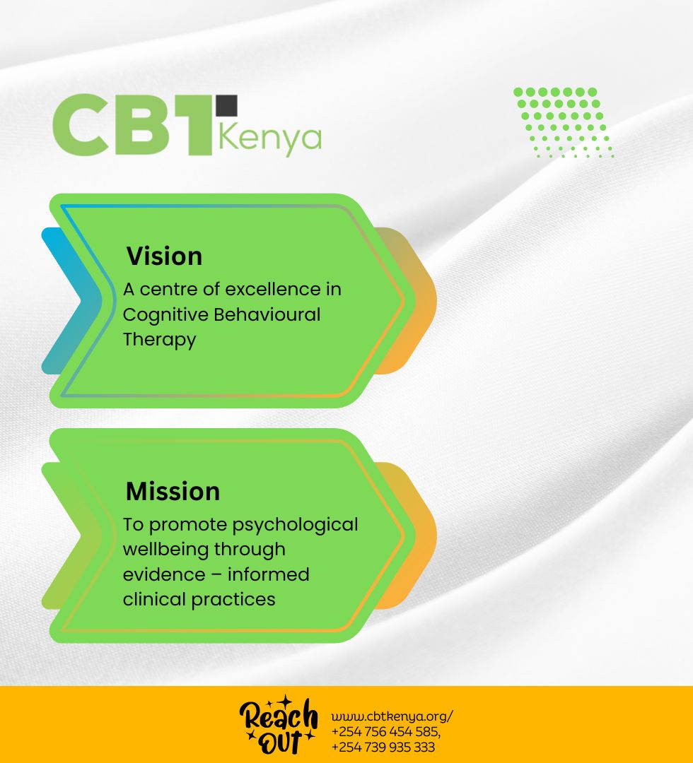 At CBT Kenya, we are committed to being a centre of excellence in Cognitive Behavioural Therapy, promoting psychological wellbeing through evidence-informed clinical practices.

📞 Reach Out: +254 756 454 585 | +254 739 935 333
🌐 Visit us: cbtkenya.org
 #CBTKenya