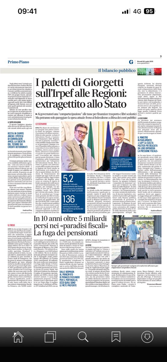 E così anche per il Ministro Giorgetti la “compartecipazione” al gettito dei tributi erariali altro non è che un trasferimento mascherato, con evidente aggiramento dello spirito del 119 Cost. e dell’autonomia finanziaria delle regioni. Il partito dell’autonomia differenziata🤡