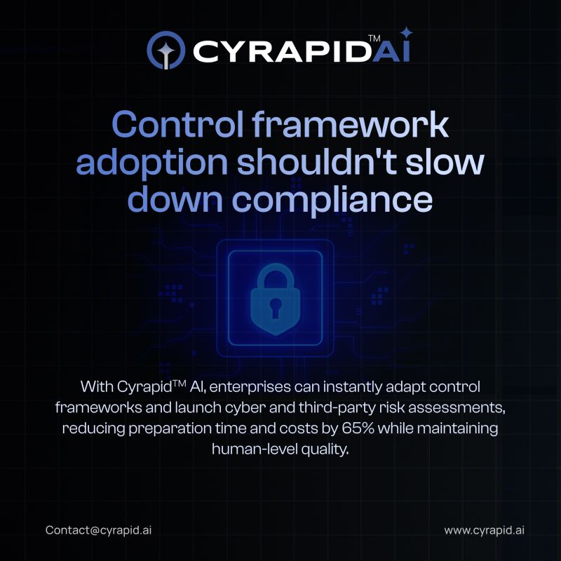 CYRAPID_GenAI's tweet image. Enterprises often face delays adapting to evolving control frameworks under tight timelines.
#CYRAPIDAI automates alignment and speeds up third-party #cyberriskassessments, cutting effort, time, and cost without compromising quality.

#TPRM #GRC #FinTech #Compliance #CISO