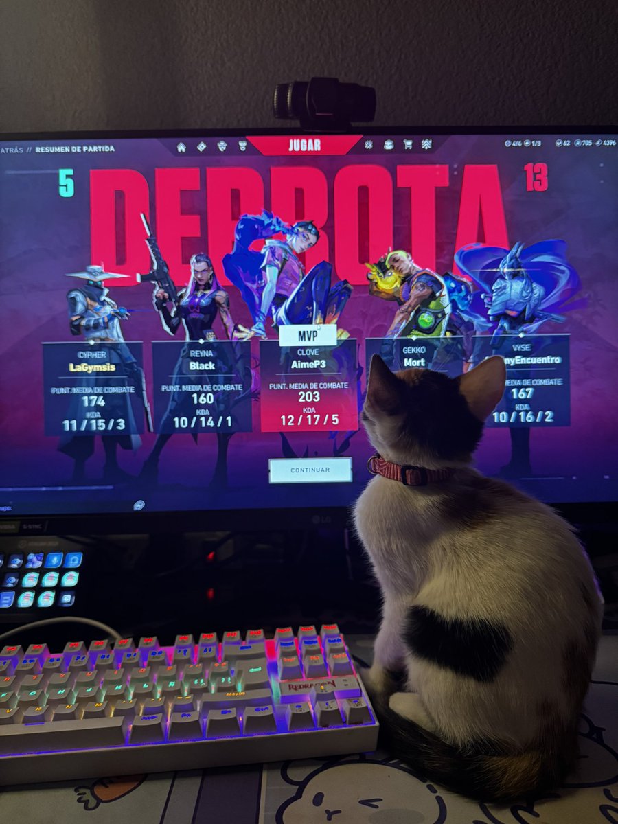 Ella viendo cómo desperdició sus 9 vidas en Valorant.