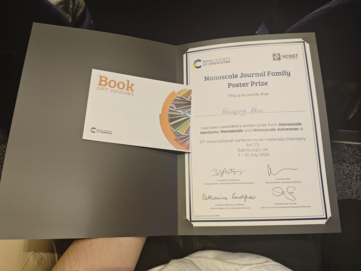 CheMResImperial's tweet image. 🏆 Huge congratulations to Ruiqing Zhu, MRes Nanomaterials student at the @imperialcollege , for winning the Nanoscale Journal Family Poster Prize at @RoySocChem #MC17 in Edinburgh! 🧪✨👏
#Nanomaterials #ImperialChemistry #NanoscalePrize #MC17Conference #StudentSuccess