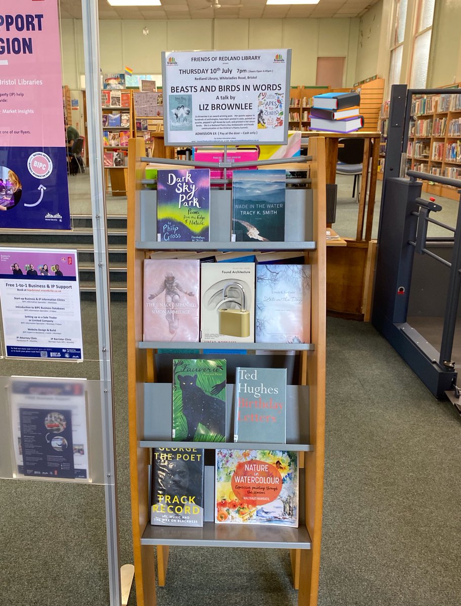 RedlandLibEvent's tweet image. Thank you our Redland Library staff for this book display

🔰 Thursday 10th July
       7pm (Doors open 6:45pm)
🔰  Beasts and Birds in Words
🔰  A talk by poet Liz Brownlee 
🔰  #RedlandLibrary #Bristol
🔰  Admission £4    (Pay at the door - Cash only)

#LizBrownlee