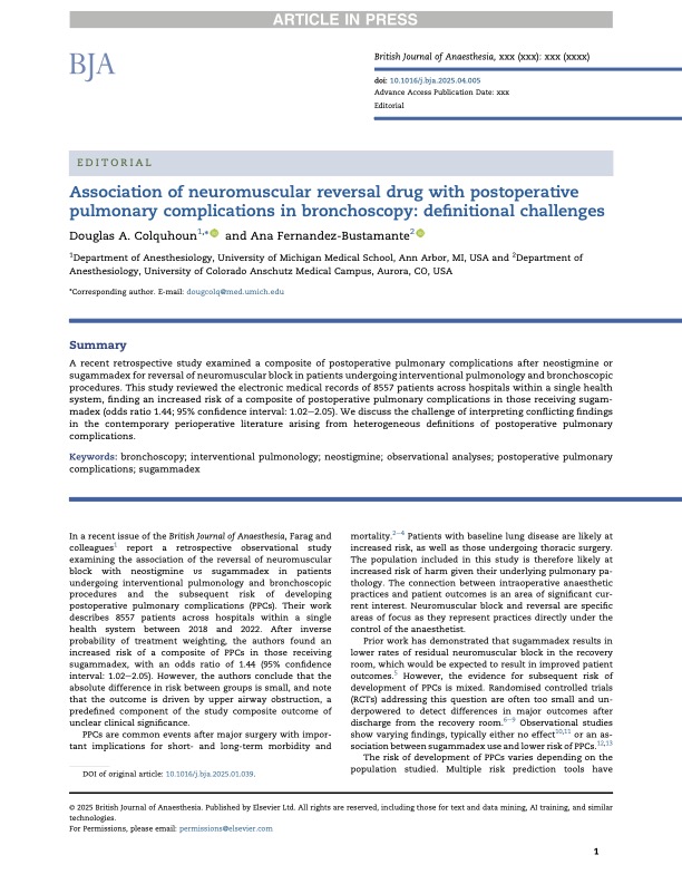 Is #sugammadex use associated with an increased risk of postoperative pulmonary complications (#PPC)? New editorial highlights the need for a clear definition of PPCs to support future research

bjanaesthesia.org/article/S0007-…