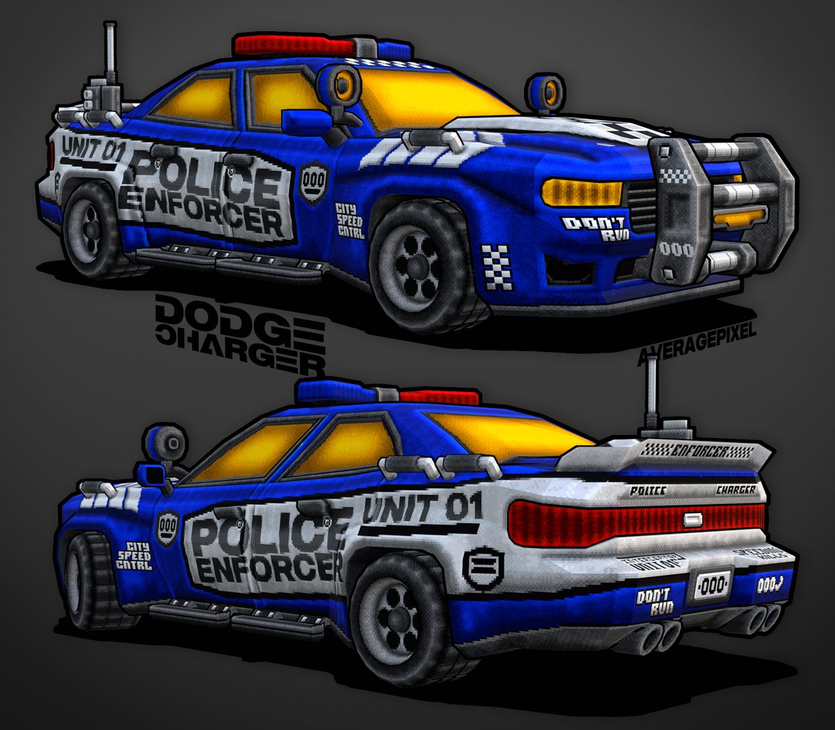Average_Pixel's tweet image. Couple #lowpoly police pursuit vehicles for a short im workin on : )🚓