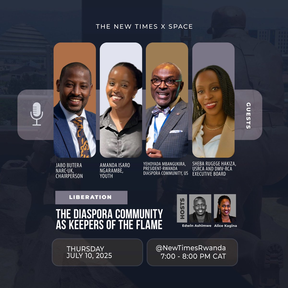 #TNTXSPACE: How does the Rwandan diaspora keep the spirit of liberation alive?

Tap in this Thursday for a powerful discussion with voices from the UK, US &amp; beyond.

🗓️ Thursday, July 10
⏰ 7:00 - 8:00 PM CAT

🔗 x.com/i/spaces/1OwGW…