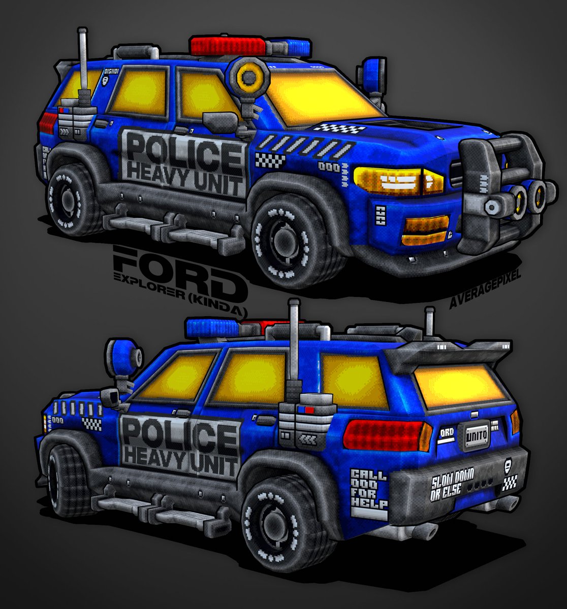 Average_Pixel's tweet image. Couple #lowpoly police pursuit vehicles for a short im workin on : )🚓