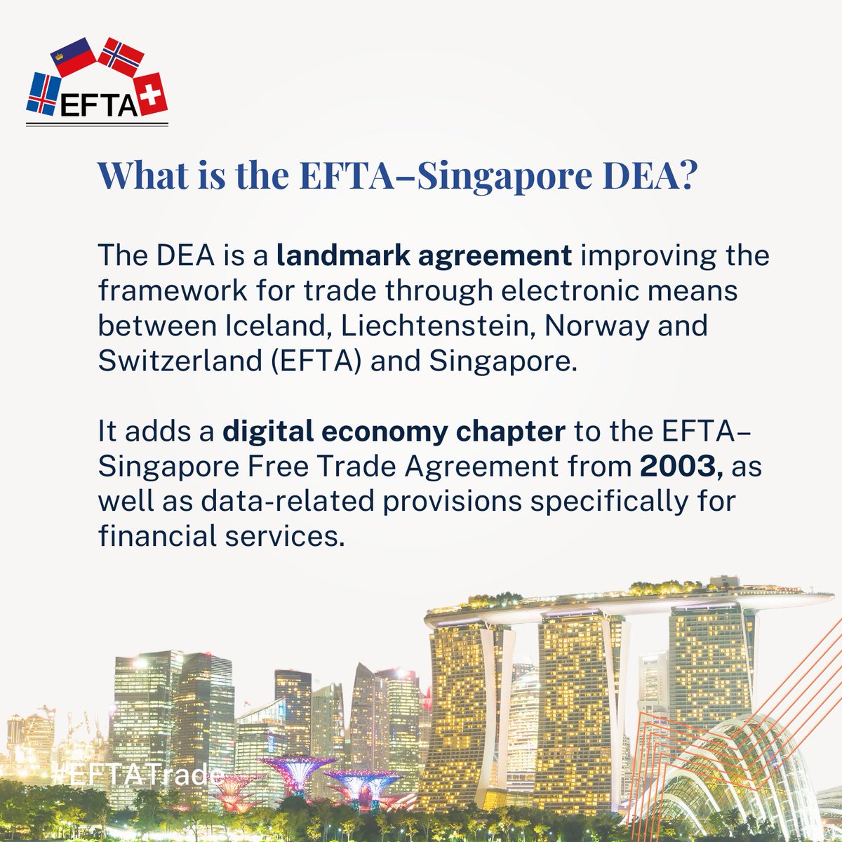 EFTAsecretariat's tweet image. 🚀 EFTA and Singapore are boosting digital trade.
The EFTA States and Singapore have concluded their negotiations on a Digital Economy Agreement. The landmark agreement responds to the evolving needs of the digital economy.
🔗 efta.int/media-resource…
#EFTATrade #EFTA…