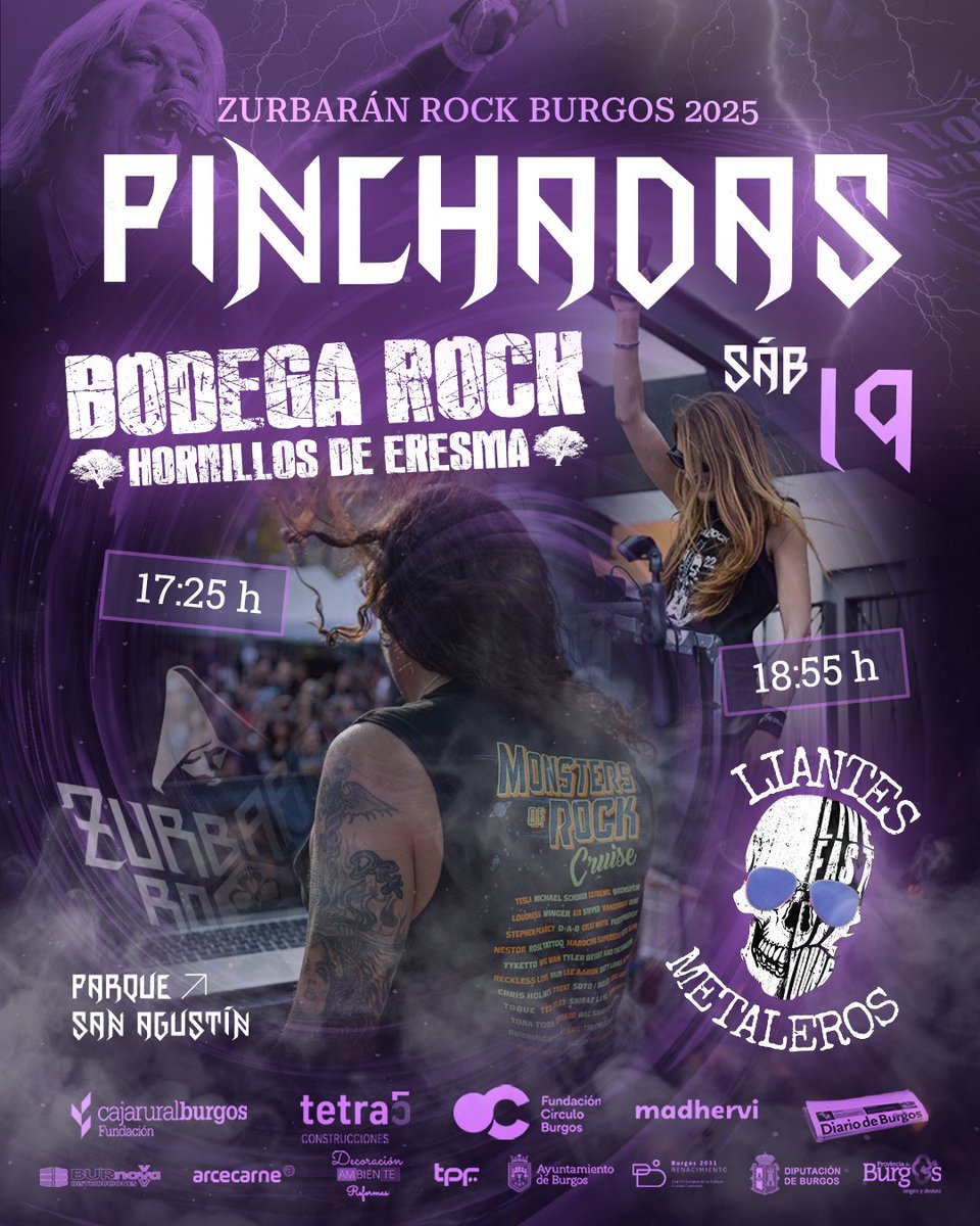 ZurbaranRockBurgos (@zurbaranrock) on Twitter photo 🔥 ¡Ya están aquí las 𝗣𝗜𝗡𝗖𝗛𝗔𝗗𝗔𝗦 del escenario <a href="/fundcajaruralbu/">Fundación Caja Rural Burgos</a>!
🎧 El sábado 19 de julio nos acompañan:
🎛️ 17:25 h | Bodega Rock – Hornillos de Eresma (Burgos)
🎛️ 18:55 h | Liantes Metaleros – Badalona
#ZurbaránRockBurgos #HeavyMetal #FestivalGratuito #Burgos 🔥 ¡Ya están aquí las 𝗣𝗜𝗡𝗖𝗛𝗔𝗗𝗔𝗦 del escenario <a href="/fundcajaruralbu/">Fundación Caja Rural Burgos</a>!
🎧 El sábado 19 de julio nos acompañan:
🎛️ 17:25 h | Bodega Rock – Hornillos de Eresma (Burgos)
🎛️ 18:55 h | Liantes Metaleros – Badalona
#ZurbaránRockBurgos #HeavyMetal #FestivalGratuito #Burgos