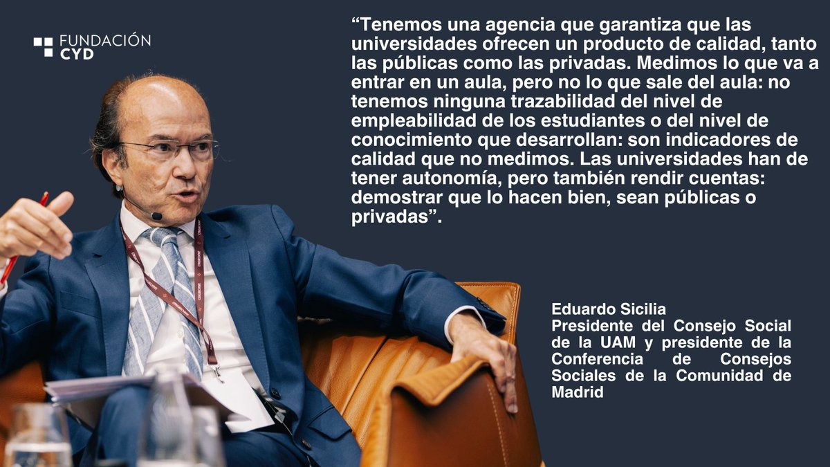 Fundación CYD (@fundacion_cyd) on Twitter photo ⚡️Compartimos una declaración de <a href="/edsicilia/">Eduardo Sicilia</a> presidente del Consejo Social de la <a href="/UAM_Madrid/">UAM Autónoma Madrid</a> y de <a href="/conferenciacs/">ConferenciaCS</a> de la Comunidad de Madrid en el acto: “Radiografía del Sistema Universitario Español”.
+info👉bit.ly/4l5kOU4
#Educación #Universidad ⚡️Compartimos una declaración de <a href="/edsicilia/">Eduardo Sicilia</a> presidente del Consejo Social de la <a href="/UAM_Madrid/">UAM Autónoma Madrid</a> y de <a href="/conferenciacs/">ConferenciaCS</a> de la Comunidad de Madrid en el acto: “Radiografía del Sistema Universitario Español”.
+info👉bit.ly/4l5kOU4
#Educación #Universidad