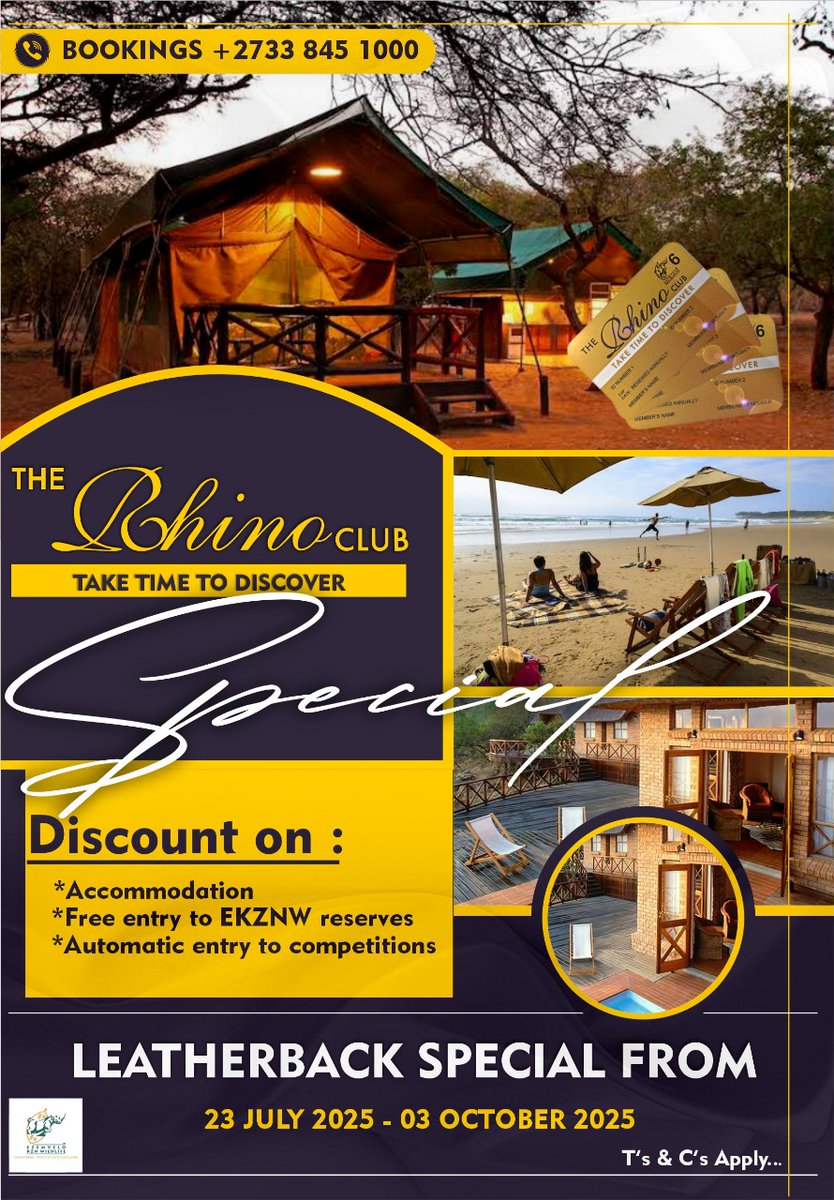 EZEMVELOKZNWild's tweet photo. Exclusive Member Perks Alert!
As a Rhino Club member, enjoy discounts on accommodation, FREE entry to Ezemvelo reserves, and automatic competition entries!
๐๏ธ๐ฆ Book now: +27 33 845 1000.
#LetsGoWild
#ExploreKZN https://t.co/S2E8NTFOkO