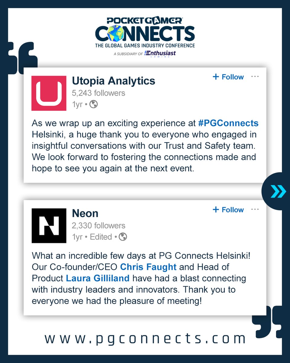PGConnects's tweet image. Here’s a look at what brands had to say about @PGConnects last year 👇
 
Shared your PGC experience in the past? 
 
 We’ve seen it and we're grateful - keep them coming.
 
We’re always listening and taking notes! #gamedevcommunity #gameindustry #gamesevents